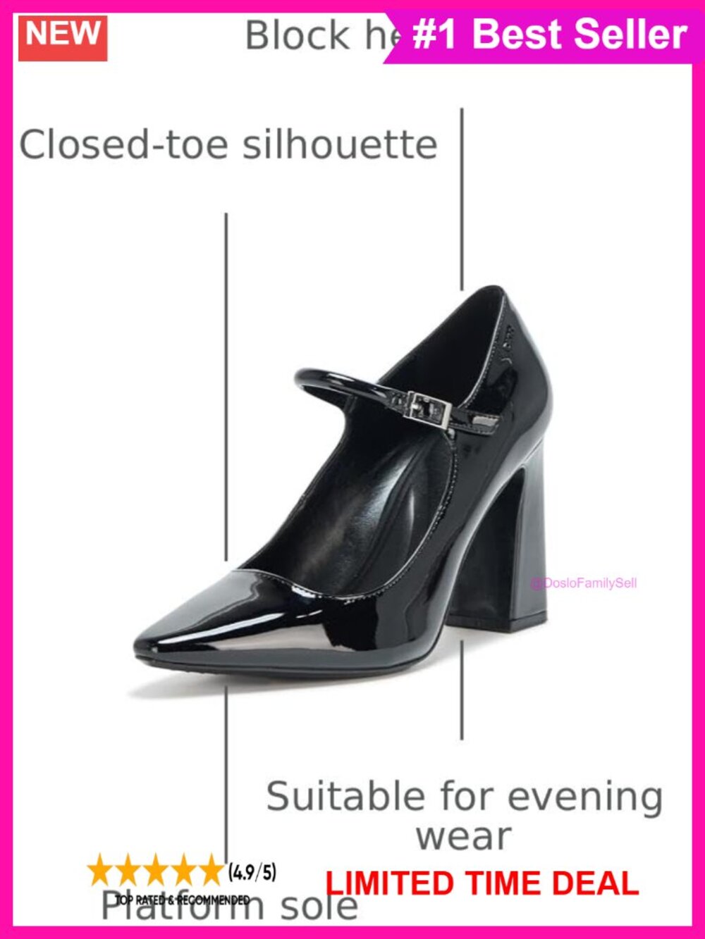 Faux Leather Mary Jane Block Heel Closed Toe Party Pump - Picture 2 of 4